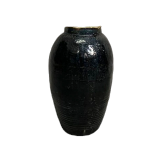 Vintage Dark Blue Glazed Ceramic Vase with Decorative Branches