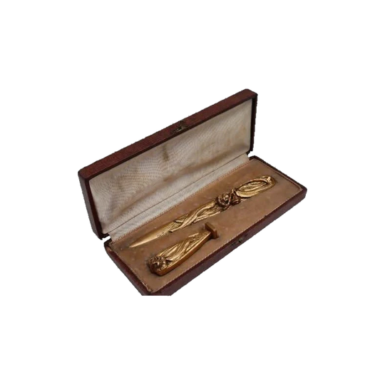 French boxed gilt bronze letter opener and seal by G A Chenus