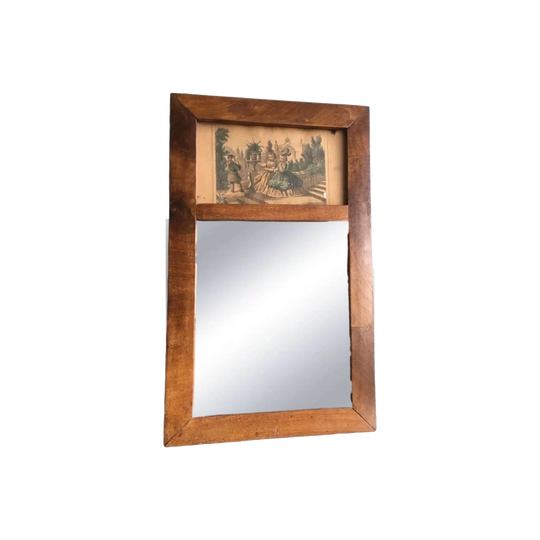 Continental small trumeau mirror with print above, c.1800