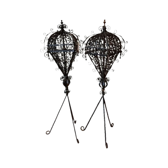 Pair of wrought iron lanterns on stands, Italian, 17th century