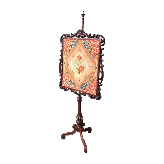 Victorian Mahogany pole screen, tripod base & tapestry, circa 1850