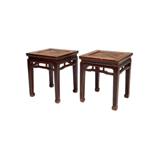 Square stools with cane matting