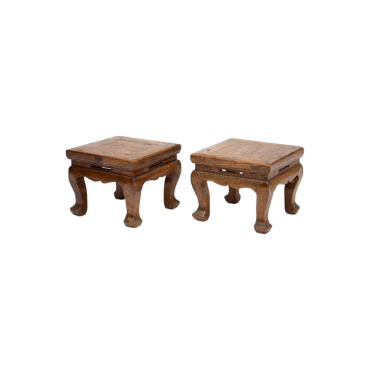 Low square stools with cabriole legs