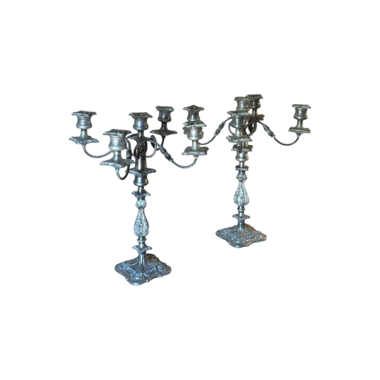 Pair of Victorian Silver-Plated Five-Arm Candelabras
