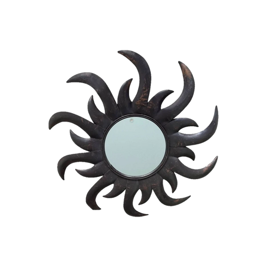 Vintage French Enamelled Sheet-Metal Starburst Wall Mirror, c. 1970s