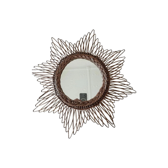 Vintage French Wicker Starburst Wall Mirror