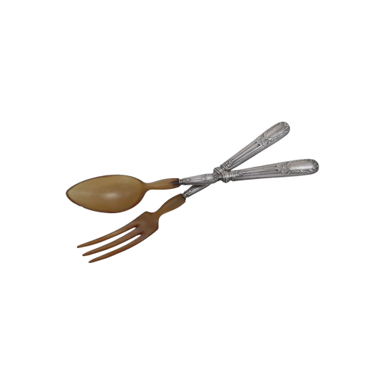 Belgian silver and horn salad servers