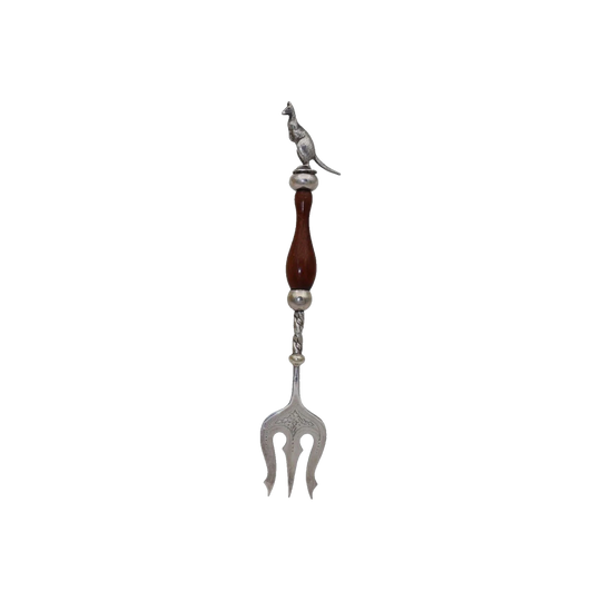 Silver plated bread fork with kangaroo finial