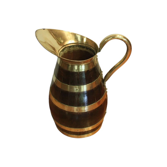 Oak brass bound stick or umbrella stand in the shape of a jug