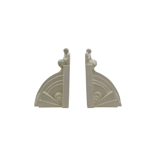 Eric Olsen Creamware Bookends, Art Deco Styling, 17 cm H