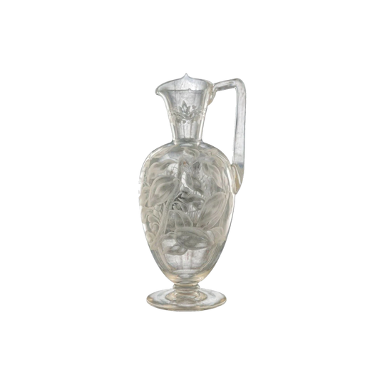 Stourbridge Glass Engraved Ewer with Cocoa Plant and Dragonfly Motifs, 26 cm