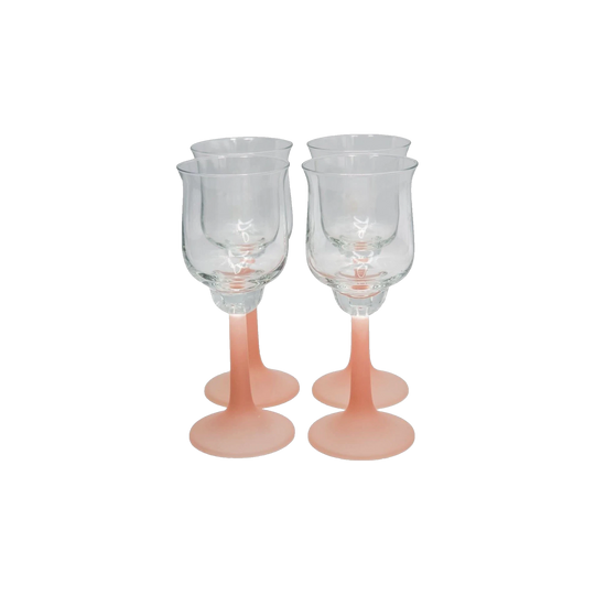 Vintage Frosted Pink Stemmed Tulip Shaped Port Glasses