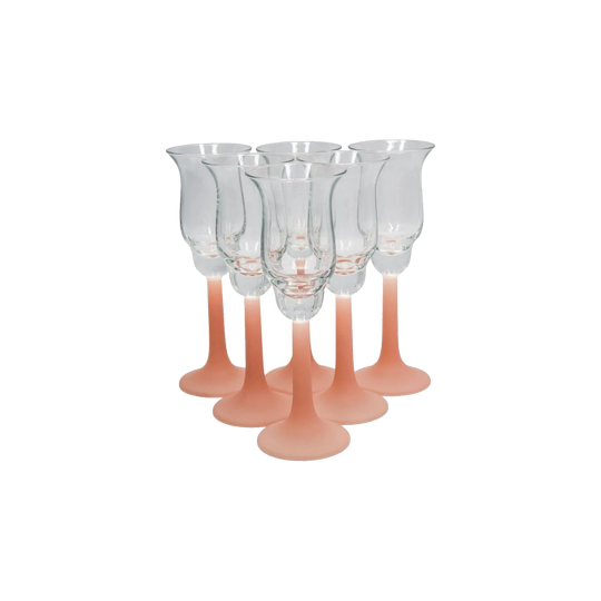 Vintage Frosted Pink StemmedTulip Shaped Liqueur Glasses