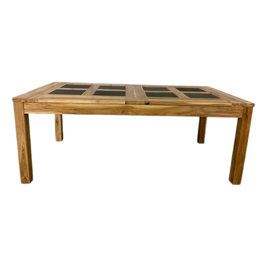 Teak Dining Table with Stone Inserts