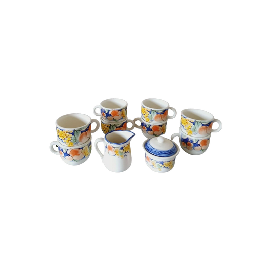 Vintage Charming Tiffany Boutique  Italian Tea Set with Fruit Motif Set of 10