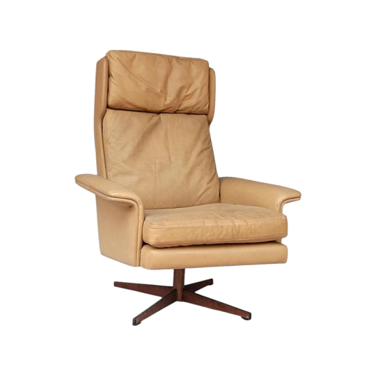 Danish Design Beige Leather Swivel Chair