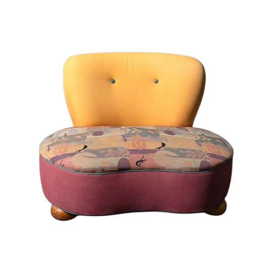 Love Seat with Half‑Moon Ottoman – Upholstery and Timber Restoration Included