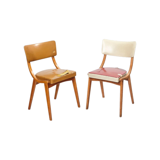 Pair of Dutch Kitchen Chairs, 1950 – Wood and Leatherette, “Edgar & Ellen”