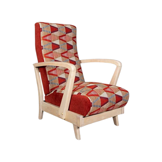 ‘Gilbert and George’ 1950s Mid-Century Recliner Pair – Refurbished, James Dunlop ‘Feast’ Fabric with Fibreguard