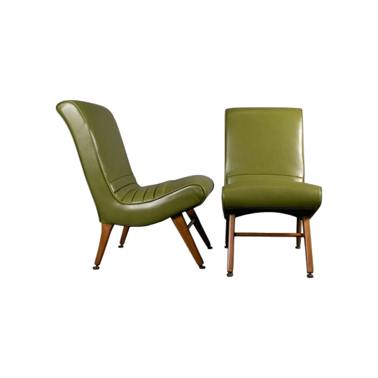 Vintage Vinyl Lounge Chairs “The Gilberts” – Restored Pair in Green Instyle Vinyl