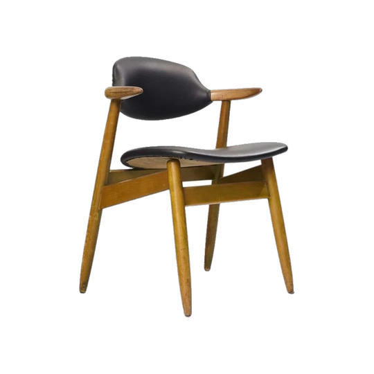 Van Tijsseling Cowhorn Chair by Hulmefa Propos, Ash and Black Vinyl, Netherlands, 1960