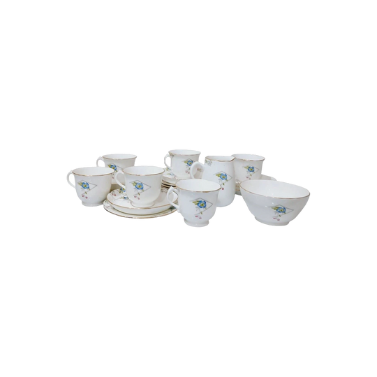 Hammersley Fine Bone China Tea Set | Longton, Stoke-on-Trent | Blue Floral & Gold Trim cup, saucer, side plate creamer and sugar bow