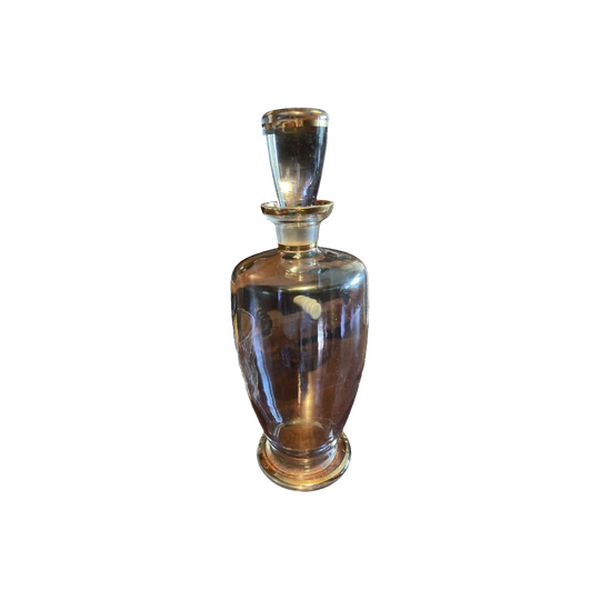 Mid-Century Pale Blue Glass Genie Bottle Decanter with Gold Trim and Stopper