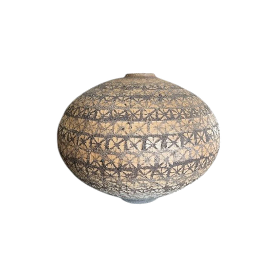 One-off Handmade Clay Vessel with Patterned Glaze and Textured Surface