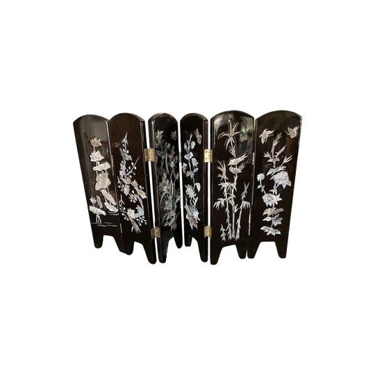 Reversible Lacquered Wooden Mini Folding Table Screen with Mother-of-Pearl, 6 Panels