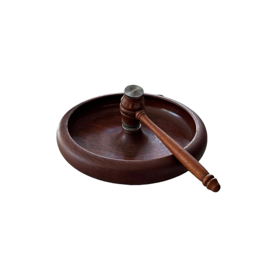 Vintage Mahogany Nutcracker Gavel and Bowl, 24 cm Diameter