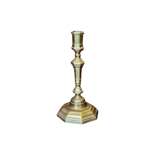 Antique Georgian English Brass Candlestick with Octagonal Base, 22 cm H