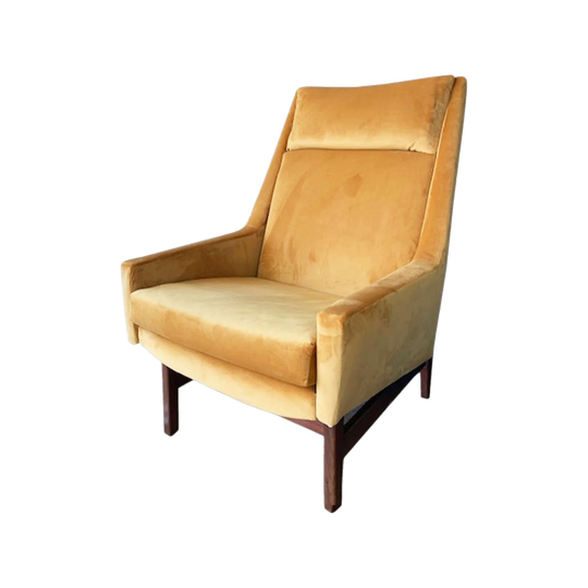 1960s Australian Tallback Armchair, Reupholstered in Gold Amber Green Velvet