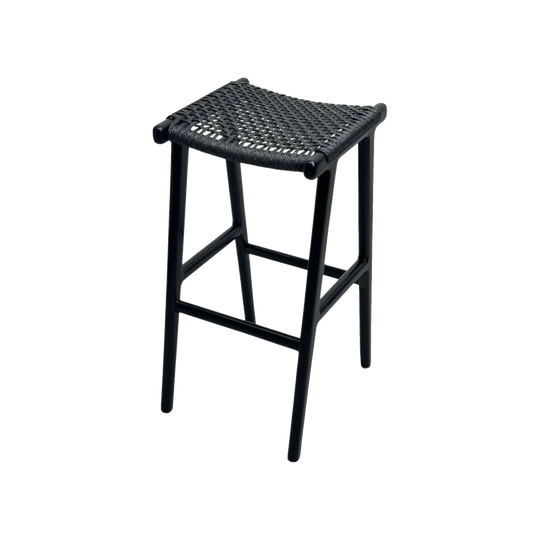 Indoor/Outdoor Bar Stool in swar (rain tree) wood and synthetic rattan