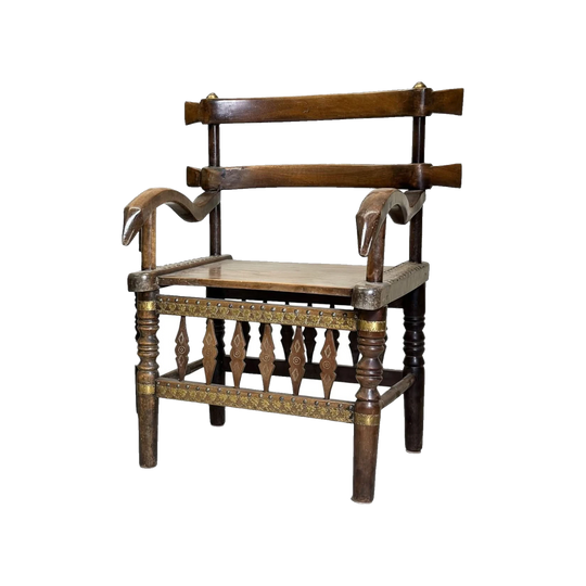 Malinke Chair, Mali – Handcrafted with Carved Detail and Metal Accents