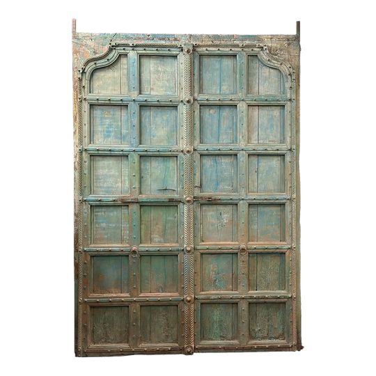 Vintage Rajasthan Carved Grand Door in Turquoise