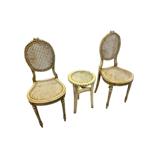 French Louis XVI style painted carved wood salon suite