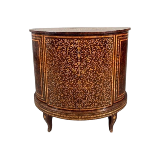 1920s Italian Oval Drinks Cabinet in Inlaid Mahogany with Satinwood Marquetry