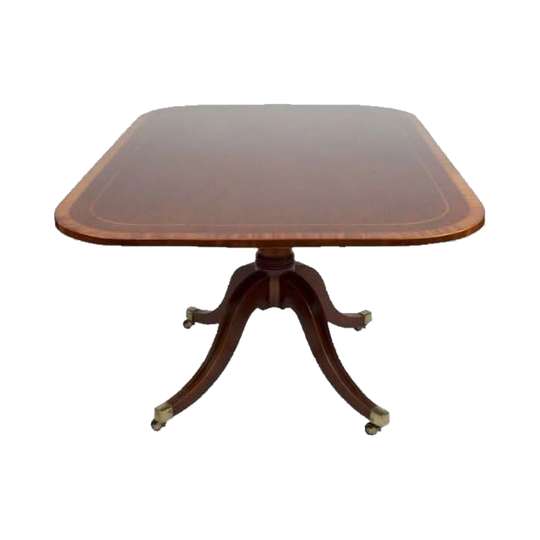 Antique English Georgian Mahogany Tilt-Top Rectangular Dining / Breakfast / Supper Table with Satinwood Line Inlay