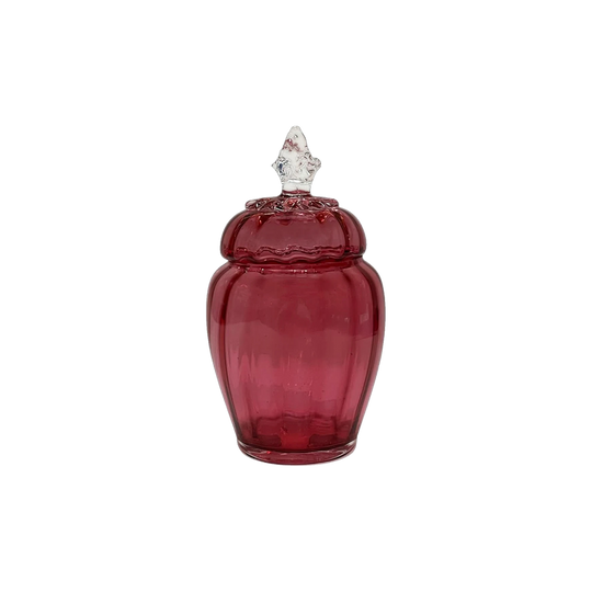Victorian Ruby Glass Baluster Lidded Jar with Clear Finial, England, Late 19th Century, 17 cm H