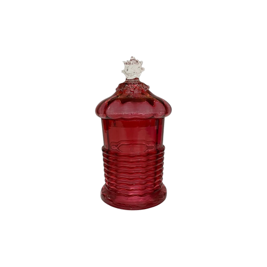 Victorian Ruby Glass Lidded Jar with Clear Finial, England, Late 19th Century
