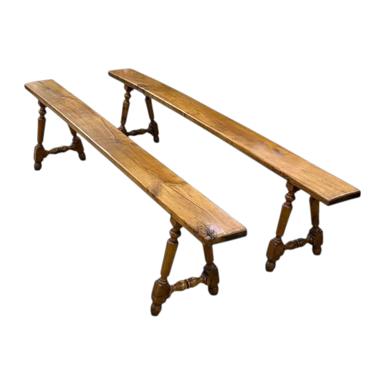 Pair of 19th-Century French Cherrywood Benches, c.1870