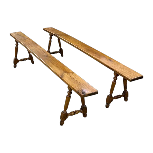 Pair of 19th-Century French Cherrywood Benches, c.1870