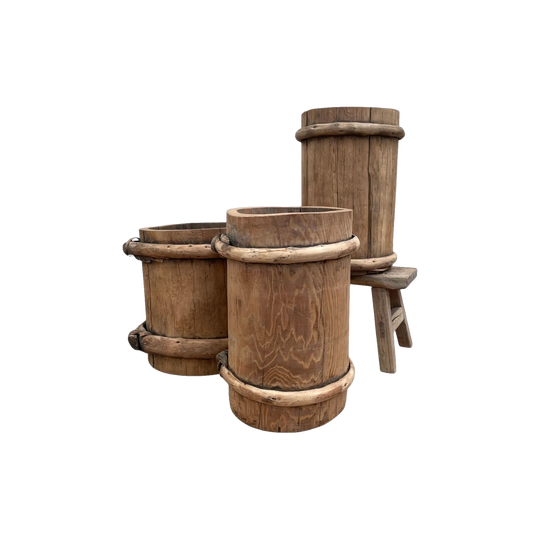 Vintage Banded Elm Bucket, China