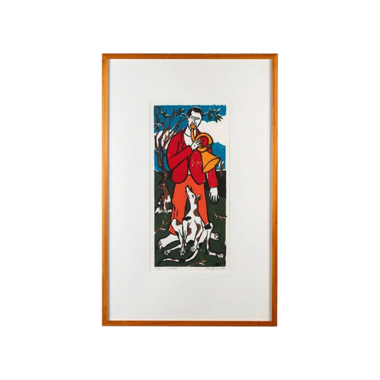 John Ryrie Signed and Numbered Lithograph - Man and Dog in the Wild, National Australia Bank Modern Art Collection