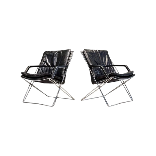 Vintage Chrome and Leather Lounge Chairs