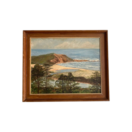 Seaside Town, Original Oil Painting by Jill Satchell, 1972 – Vintage, 60 x 50 cm