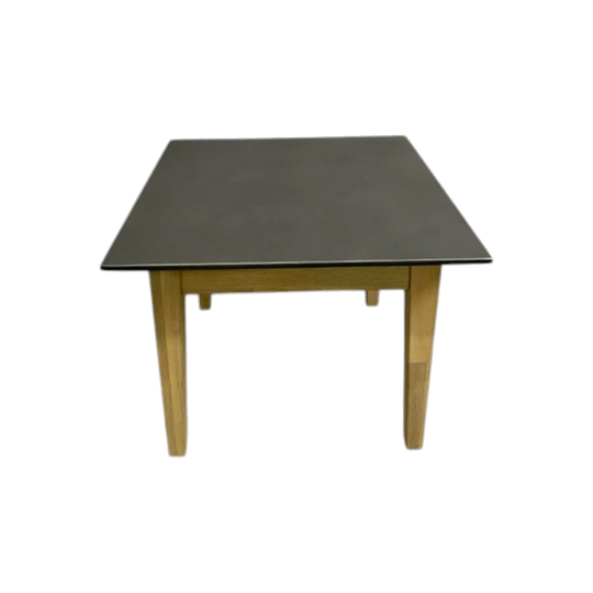 Industrial Square Coffee Table with Timber Base and Graphite Grey Stone Top