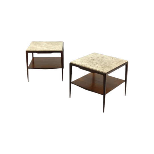 Pair of Square Marble and Brazilian Rosewood Side Tables by Giuseppe Scapinelli, Brazil