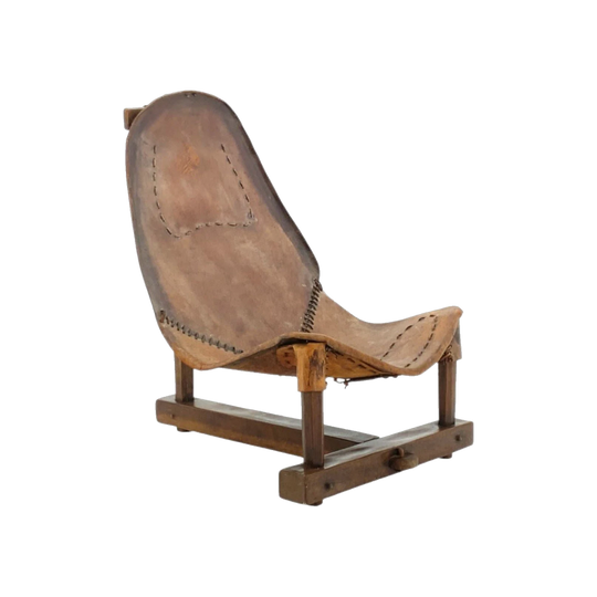 Brazilian Brutalist Saddle Leather Lounge Chair