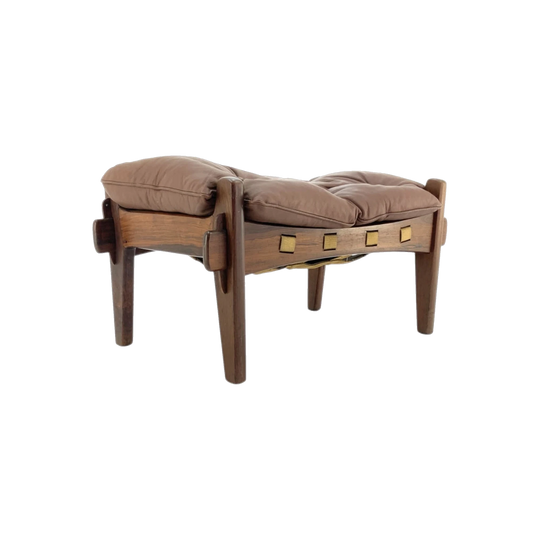 Moleca Footstool by Sergio Rodrigues, Brazil, Solid Brazilian Hardwood and Leather